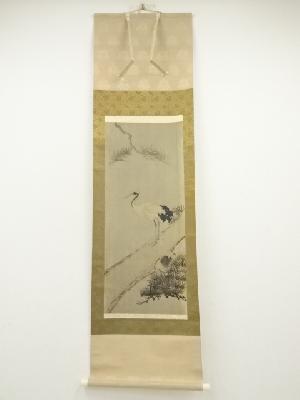 作家物　松上鶴　肉筆絹本掛軸（保護箱）